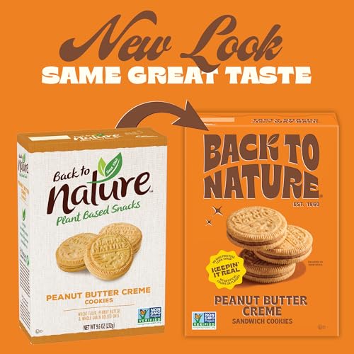 Image of Back to Nature Peanut Butter Creme Sandwich Cookies, Plant-Based, Non-GMO, Vegan Friendly, Made with Wheat Flour and Whole Grains, 8.25 oz Box (Pack of 3)