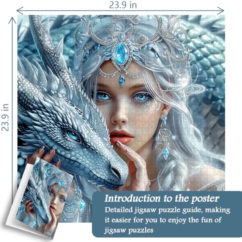 PICKFORU Puzzle de 1000 Piezas Snow Realm Guardian para Adultos, Rompecabezas de Fantasía con Mujer Dragón, Escena Mítica como Decoración para el Hogar miniatura 4