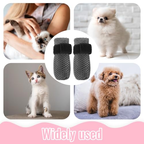 Image of 4Pcs Cat Shoes, 3.62x1.57 Inches Anti Scratch Cat Mittens, Breathable Mesh Nail Caps for Cats Claws, Adjustable Cats Claw Covers for Pet Bathing Feeding Cutting Nails(Gray)