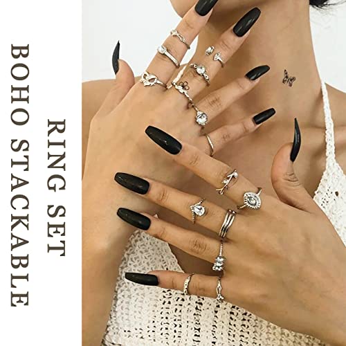 If You 78 Pcs Vintage Silver Knuckle Rings Set, Stackable Joint Finger Rings For Women, Bohemian Midi Rings, Boho Butterfly Snake Crystal Stacking Rings Pack #TOP1