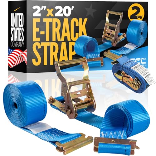 US Cargo E Track Straps 2-Pack 2"x20 Ft – 4400 Lbs Blue
