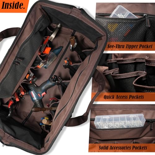 WELKINLAND 48Pockets Tool Bags With Wheels, 22Inch Rolling Tool Bag, Waxed Canvas Tools Bag Rolling Heavy Duty, Large Roll Tote For HVAC, Technician Rolling Tool Bag, Rolling Electrical Tools Bag by WELKINLAND - Image 7