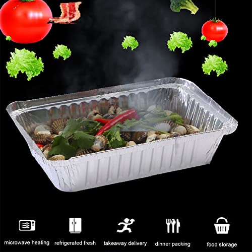 ACHANFLY 10 Stück Alu Grillschale mit Deckel 2250 ml Grill Aluschalen Einweg Tropfschalen aus Aluminium Fettauffangschalen für Backen Braten Kochen (Groß, 32x21x5 cm)