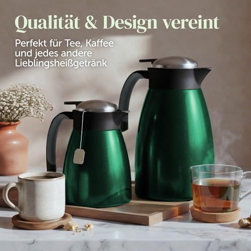 Blumtal Thermoskanne 2 Liter - BPA-freie Teekanne mit Quick Tip Verschluss - auslaufsichere Kaffeekanne Thermo für langanhaltende Isolation - Isolierkanne 2l - Thermoskanne 2l - Teekanne Thermo Grün