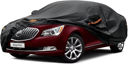 Kayme Sedan Car Cover Fit for Buick Lucerne (2006-2011) Automobiles All Weather Waterproof, Outdoor Cover Sun Rain Protection, with Lock and Zipper Door.Black