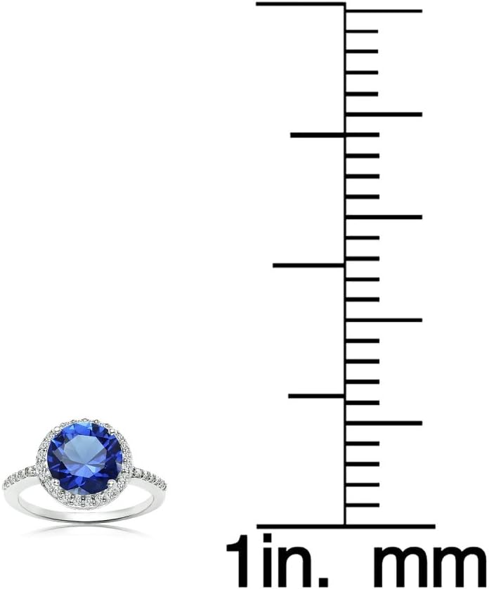Ice Gems Sterling Silver Simulated Blue Sapphire and Cubic Zirconia Round Halo Ring - Image 4