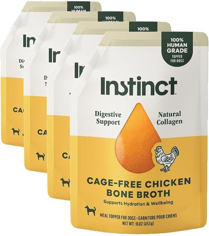 Caldo de Ossos para Cães Instinct com Frango Cage-Free, Abóbora e Gengibre, 4 embalagens de 454 g