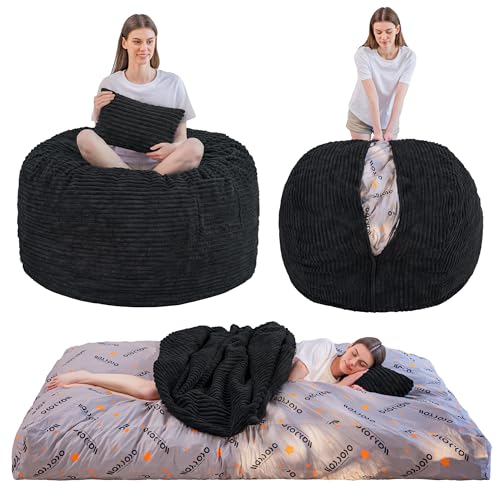 Image of MAXYOYO Giant Bean Bag Chair Bed with Pillow, Convertible Beanbag Sofa to Floor Bed, Lazy Chair Couch with Removable Cover, High-Density Shredded Foam Filling, Cozy Lounge for Bedroom Living Room