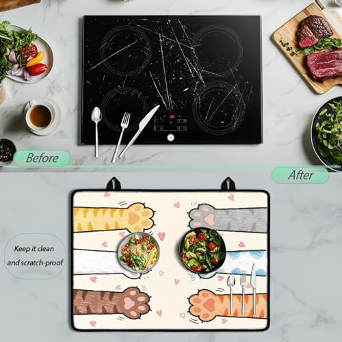 Image of Poceacles Stove Cover for Stovetop, Induction Electric Stove Top Protector Oil Resistant Heat Resistant Washer Dryer Top Mat, 29 inch x 21 inch, Cat Paw Heart Pattern Beige