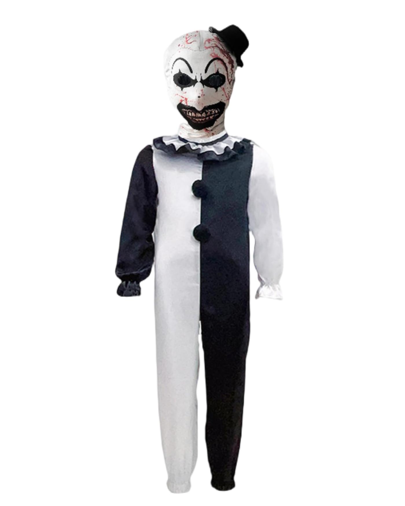 Koongso Unisex Kids Horror Clown Costume Jumpsuit Black White Scary Killer Onesie with Mask Hat Boys Girls Halloween Role Play Outfit Stage Theme Party Dress Up — image 1