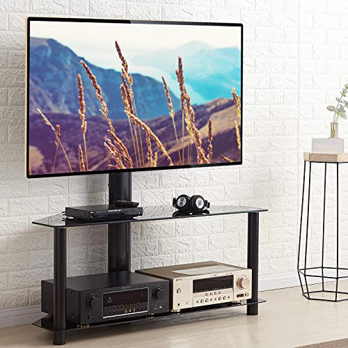 RFIVER Floor TV Stands for 32 to 65 inch Entertainment Center Media Towers TV Furniture with Swivel Height Adjustable TV Mount Bracket TVs Black,TW1005