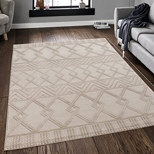 Mynes Home Webteppich Kurzflor Wohnzimmer Teppiche in Beige - 3D Skandinavisches Abstraktes Boho...