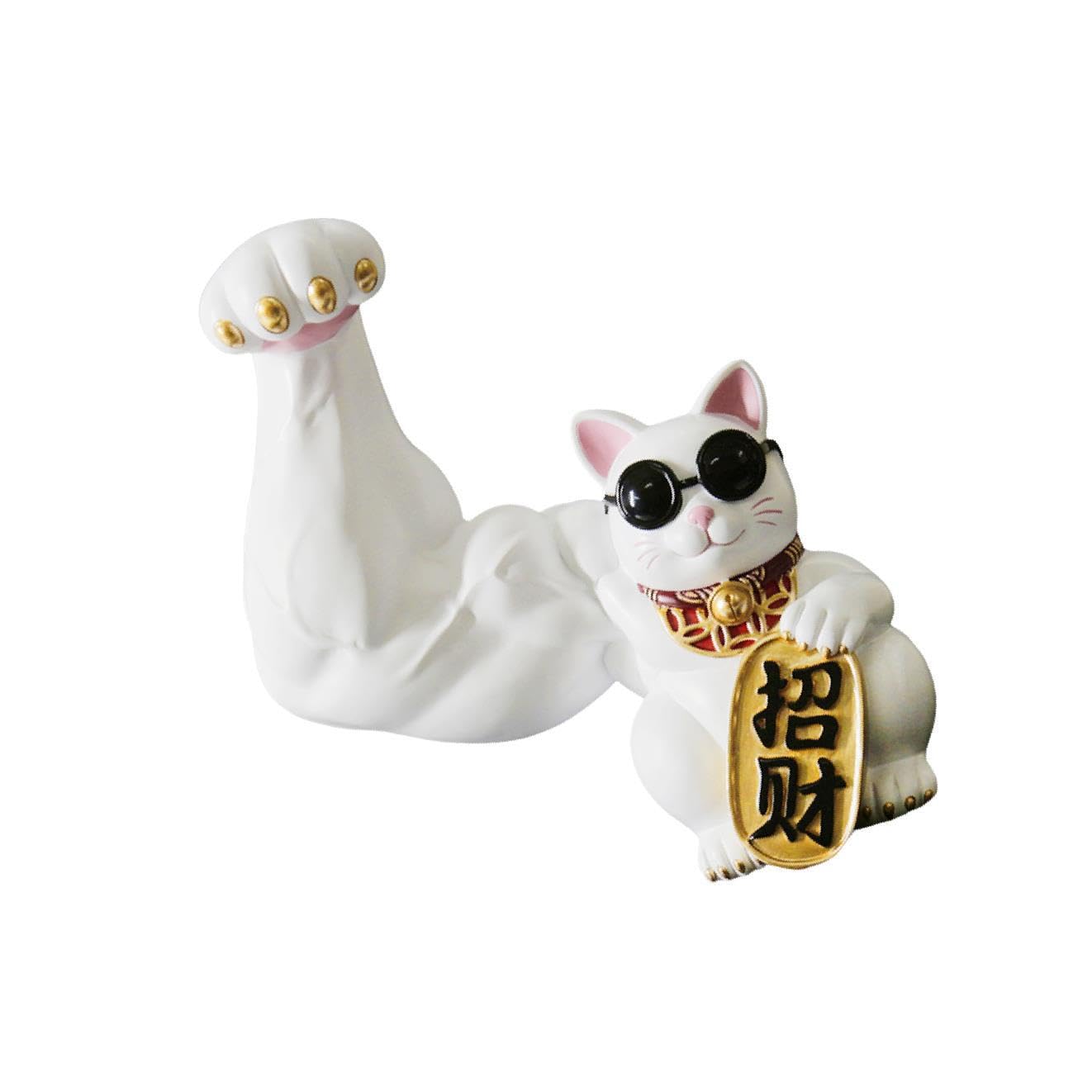 Zambuph Chinese Lucky Cat Waving Arm Feng Shui Good Luck Home Door Decor Room Muscle, white luck