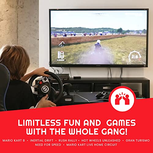 Evoretro Fury Gt-Ev3 Steering Wheel For Pc, Racing Wheel, Pedals, Paddle & Stick Shifter, Compatible With Nintendo Switch Games - Mario Kart 8 & More! High Vibration Feedback, Adjustable Desk Clamp #TOP4