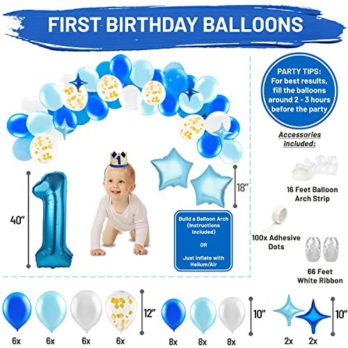 Baby Boy 1st Birthday Decorations With Birthday Crown - First Birthday Boy Decorations - Cake Smash Party Supplies - Happy Birthday and HighChair One Burlap Banner, Number One Balloon, Cake Topper. by PartyHooman - Image 2