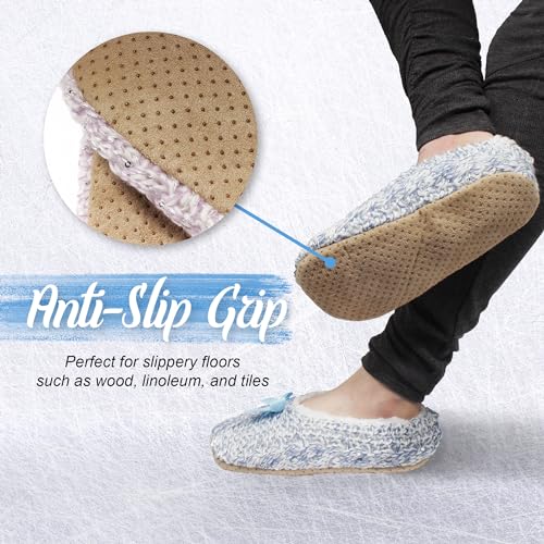 Image of BambooMN Women's Stripe Patterned Non-Slip Lined Travel Home Slippers - 2 Pairs
