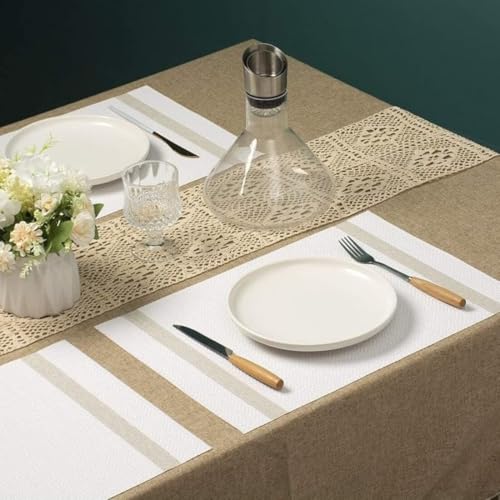 Image of Potency Table Mats Set of 4, Woven Placemate for Dining Table, Heat-Resistant Placemats Stain Resistant Anti-Skid Washable PVC Table Mats, Vinyl Placemats for Dining Kitchen Restaurant Table (31White)