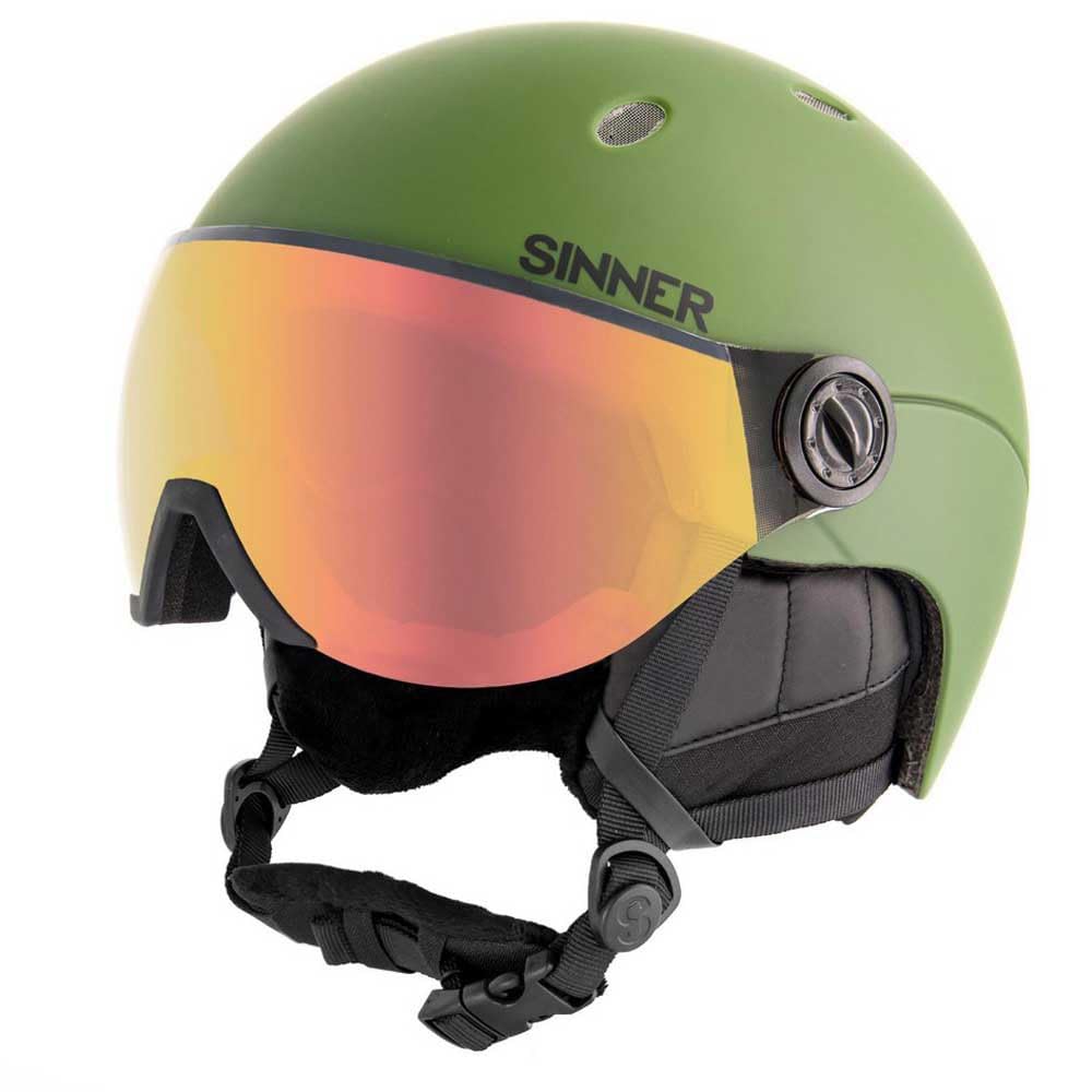 Sinner Titan Visor-Matte Moss Green-Red Mirror Cat.2-M (55-58) Kask Dorosły Czarny, Wielobarwny