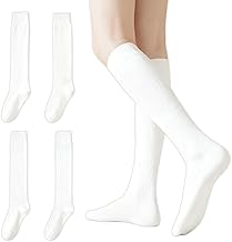 KSJEHW Women's High Socks, 4 Pairs Long Socks, Women's Thermal Socks, Women's Winter Socks, Socks for Boots, Women's Socks, Soft, Comfortable, Für Boots, White