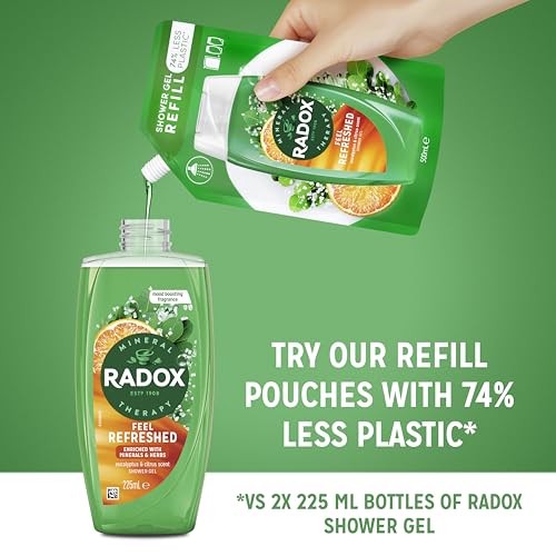 Radox Mineral Therapy Feel Refreshed Body Wash Shower Gel uniquely blended with herbs, minerals and a eucalyptus & citrus oil fragrance for a refreshing experience 225 ml, Pack of 6 - Image 4