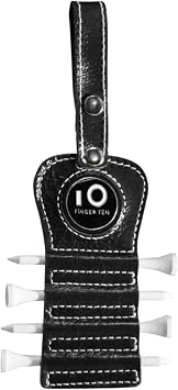 FINGER TEN Golf Tee Holder with Ball Marker and 4 Pcs Wood Tees Value 1/2 Pack, Luxury Leather Gift Hook to Golf Bag Belt Clip