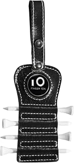 FINGER TEN Golf Tee Holder with Ball Marker and 4 Pcs Wood Tees Value 1/2 Pack, Luxury Leather Gift Hook to Golf Bag Belt Clip