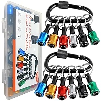 18-Piece Quick-Release Bit Holder Keychain Set – For 1/4" Drill Bits, Comes With Carabiner & Extension Bars
