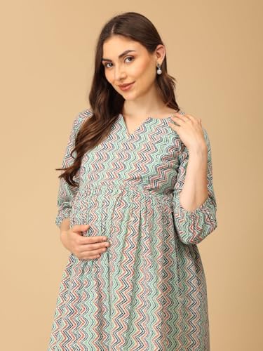 Image of The Mom Store Maternity and Nursing Dress | Pre and Post Pregnancy Dress for Womens | Zipper /Button Opening | Causal Wear | Trendy Stylish Causal Dresses for New Moms