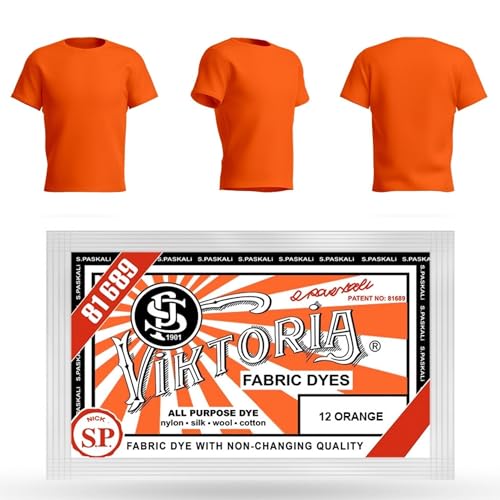 HOPS Textile Dye, 10g (12 Orange), Dye for Fabric, 58 Colors, Dyes 200g Fabric, Compatible with Cotton, Linen, Silk, Wool, Viscose, Nylon, Combine, Satin, Wood, Plastic, Not for Polyester