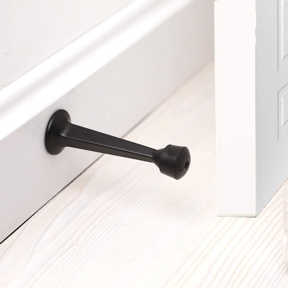 HOME MASTER HARDWARE Hinge Pin Door Stopper 12-Pack, Adjustable Deluxe Durable Heavy Duty Door Stop - Matte Black Doorstops with Cushioned Rubber Bumper Tips