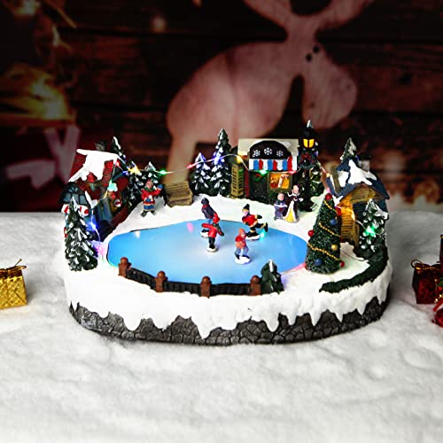 Christmas Decorations Christmas Village House Figurines Christmas Indoor Decor Display Skating Pond Animated Multicolor Lighted Musical Snow Village Building With 8 Music For Kids Xmas Gift Large #TOP4