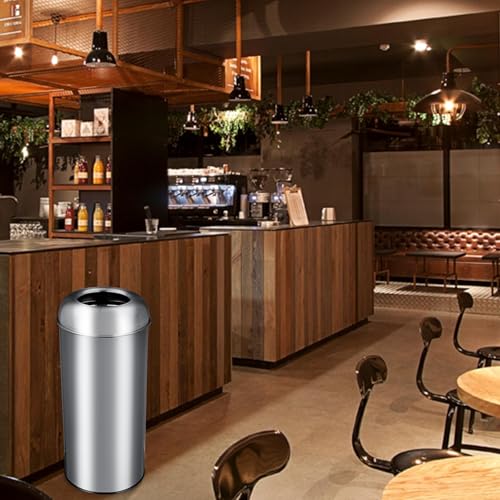Image of 65L /17 Gallon Heavy Duty Tall Commercial /Kitchen Trash Can, Open Top Waste Bin for Office Bedroom Restaurant, Brushed Stainless Steel Finish