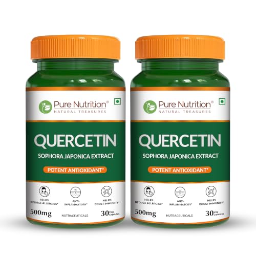 Image of Pure Nutrition Quercetin Supplement 500mg - 60 Capsules (30x2) | High Purity 95% Extract | Helps Seasonal Allergy Relief, Supports Immunity, Reduces Inflammation, Promotes Heart Health