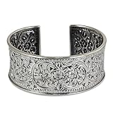 NOVICA .950 Silver Handmade Cuff Bracelet with Floral Motif, 6.25