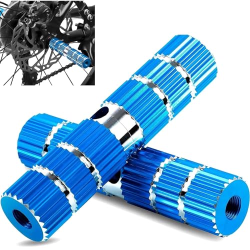 1 Pairs Aluminum Alloy Bike Pegs for Mountain Bike Cycling Rear Stunt Pegs Fit 3/8 inch Axles (Blue)