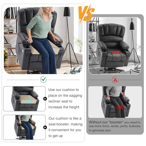 Tromlycs Recliner Cushions for Elderly Long Sitting Gel Memory Foam Cushion for Recliner 20 x 20 x 5 Inch Khaki - Thumbnail 4