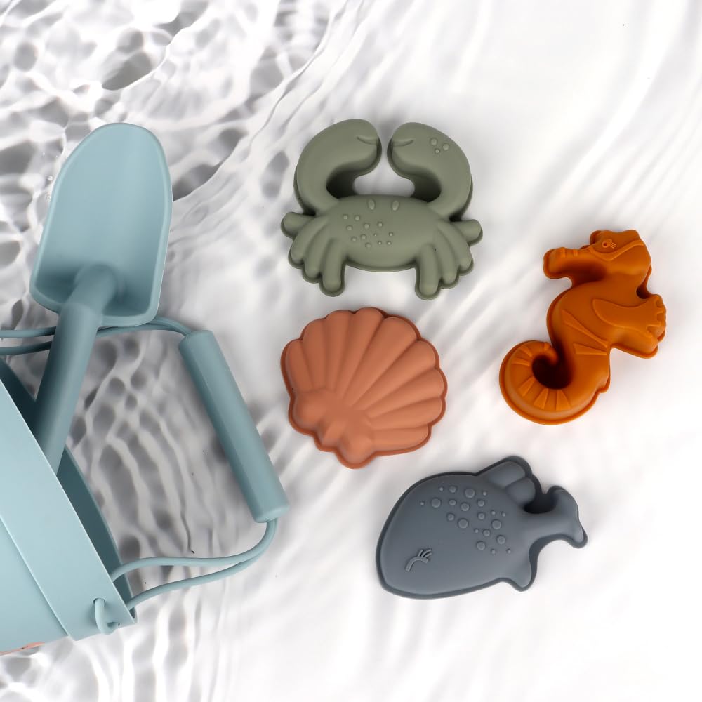 Ensemble 6PCS Jouets Bac à Sable Silicone Marin - Seau, Pelle Et Moules Pour Enfants
