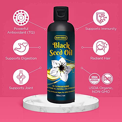 Ethiopia's Finest Black Seed Oil 100% Pure Cold Pressed Ethiopian Premium Seeds Cumin All Natural Nigella Sativa Kalonji Herbal Edible Blackseed 2.79% Thymoquinone Tq (4Oz / 120Ml) #TOP1