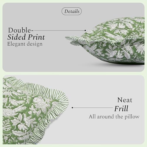 CPC Olive Green Ruffle Throw Pillow Covers for Couch, 24x24 Inch Cotton Stripe Ruffle Couch Pillows for Living Room, Hidden 20 Inch Zipper Boho Pillow Case or Cute Outdoor Pillows by CPC COTTON PRINT CLUB - Image 2