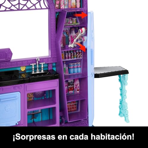 Miniatura 4 de Monster High Hotel Buuuutique Casa de muñecas, conjunto de juego plegable con sorpresas espeluznantes en cada habitación y más de 13 piezas, incluidos muebles y accesorios, JBF16