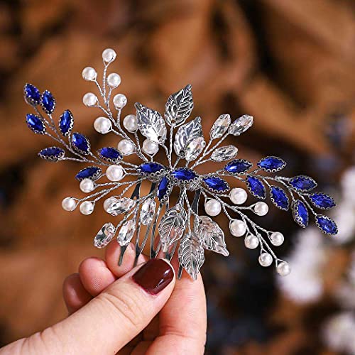 Unsutuo Bride Wedding Hair Comb Blue Rhinestone Bridal Hair Accessories For Wedding Hair Pieces For Women And Flower Girls #TOP3