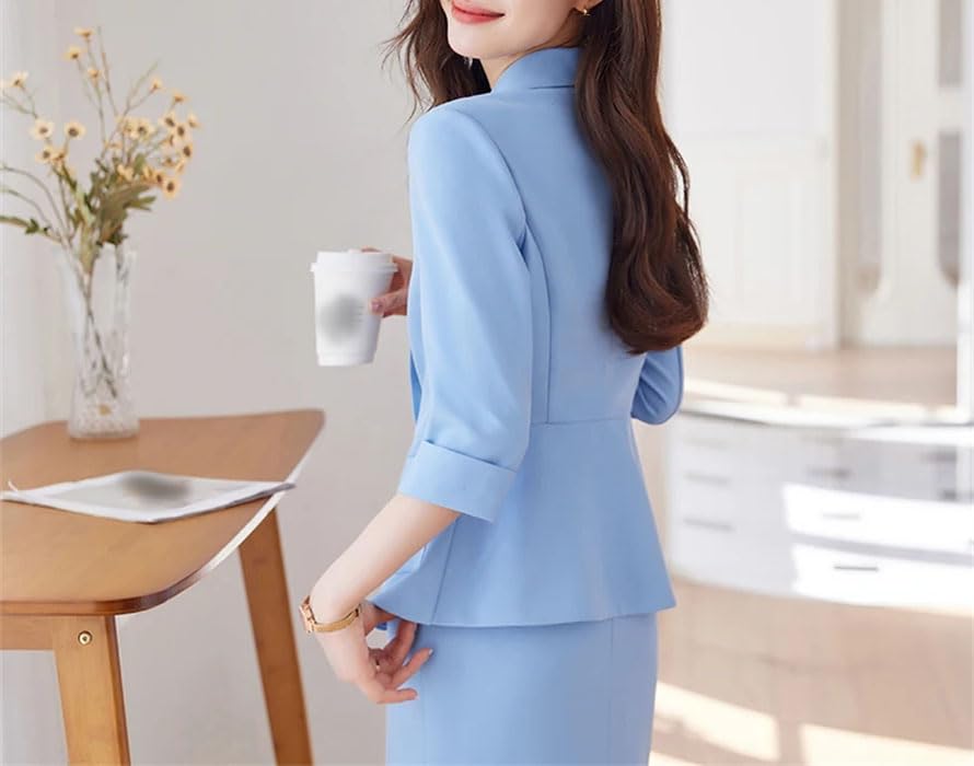 Women Office Skirt Two Piece Suits Half Sleeve Single Breasted Short Blazer +Pencil Skirt 2 Piece Set3