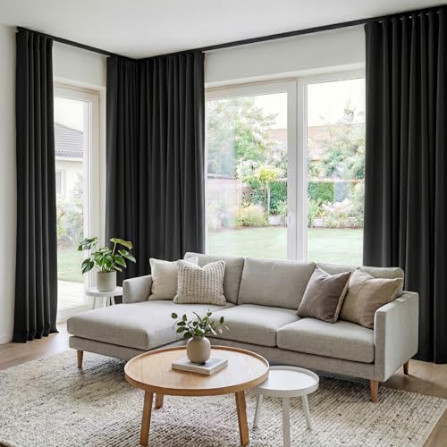 Image of hoeflife Room Divider Curtains Blackout Floor to Ceiling Curtain with Hook Wall Mount Sliding Door Curtains Ceiling Mount Extra Wide Curtain Wall Divider for Room Separation (Black, W180 x H120 Inch)