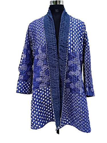 Indigo Patchwork Kantha Gudri kimono Jacket Foe women Quilted Hand Stitched