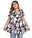 MONNURO Womens Short Sleeve Sexy Keyhole Summer Swing Tunic Tops Plus Size Casual Loose Shirts Blouses(Floral02,2X)