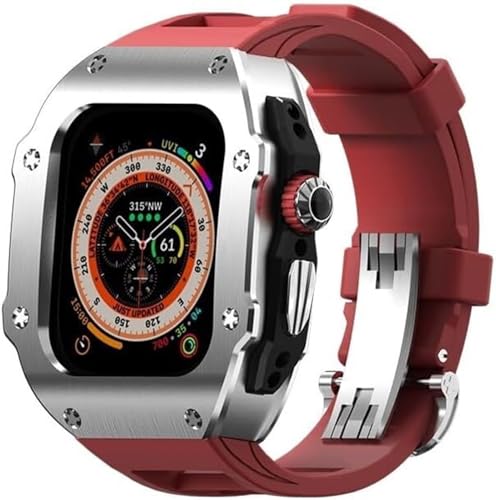 Caja de acero inoxidable de lujo de 49 mm con correa de goma para Apple Watch Ultra