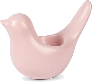 Pink Ceramic Bird Candle Holder, Tea Light Holder for Tabletop Decor | Soft pink ceramic bird accent with a built-in tea light seat for shelves, mantels, tables, and decorative home displays