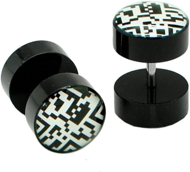 2x10mm Fakepiercing Nero Bianco Fakeplugs Stampa Finto Plug