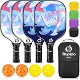 niupipo Pickleball Paddles, Pickleball Paddles Set of 4, Pickleball Paddle with Fiberglass Surface, Polypropylene Honeycomb Core, Cushion Grip, Lightweight Pickleball, Portable Carry Bag, White