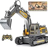 DOUBLE E Remote Control Excavator Toy Construction Toys Tractor Rechargeable Battery RC Vehicles Electric Truck Sandbox Digger Toys for Boys Girls Kids, Gray
